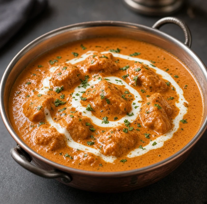 Butter chicken, tender chicken in a light cream, tomato and fenugreek sauce at Darbar Restaurant, downtown Saskatoon